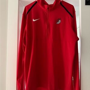 Nike Dr-Fit Red Half-Zip Sweatshirt with Portland Trailblazers Logo